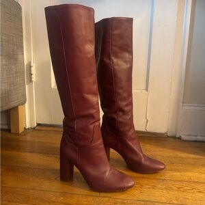 Zara Burgundy 100% Leather Heeled Boots